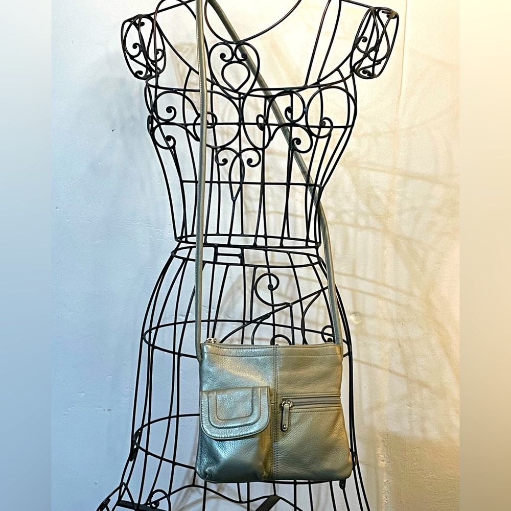 Metallic Gold Soft Leather Crossbody Multi Pocket Built in Side Wallet #H-24